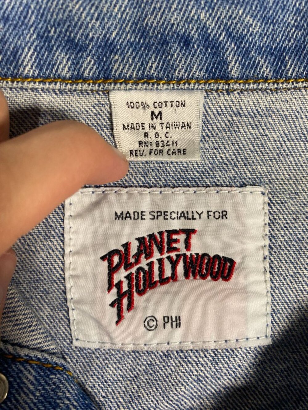 Vintage 90s Planet Hollywood Aspen Denim Jacket Mens M Embroidered Blue Jean - Picture 4 of 6